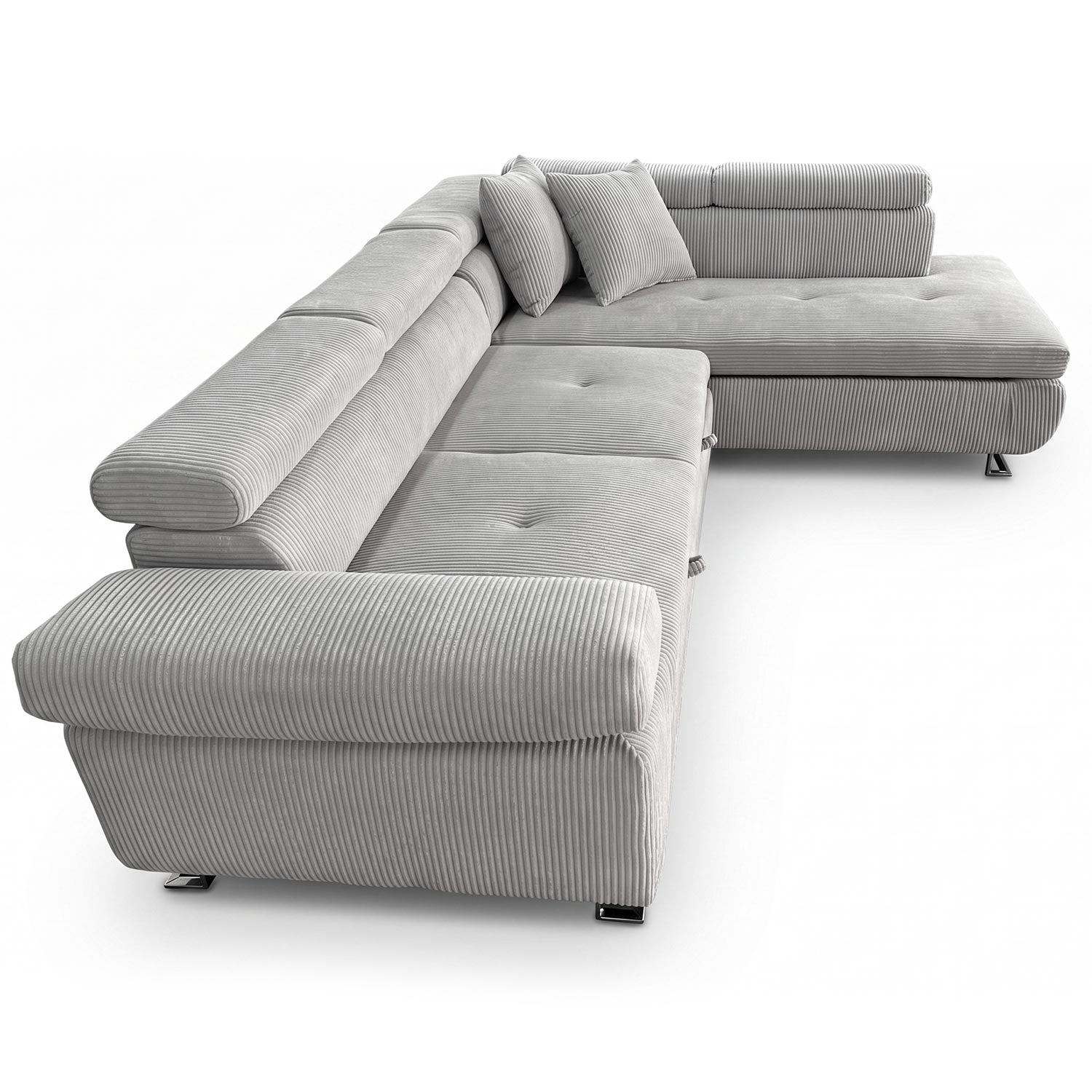 Canapé d'angle convertible Antoni avec têtières relevables angle à droite Velours côtelé Gris