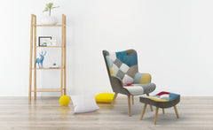 Fauteuil avec pouf Amani en tissu multicolore