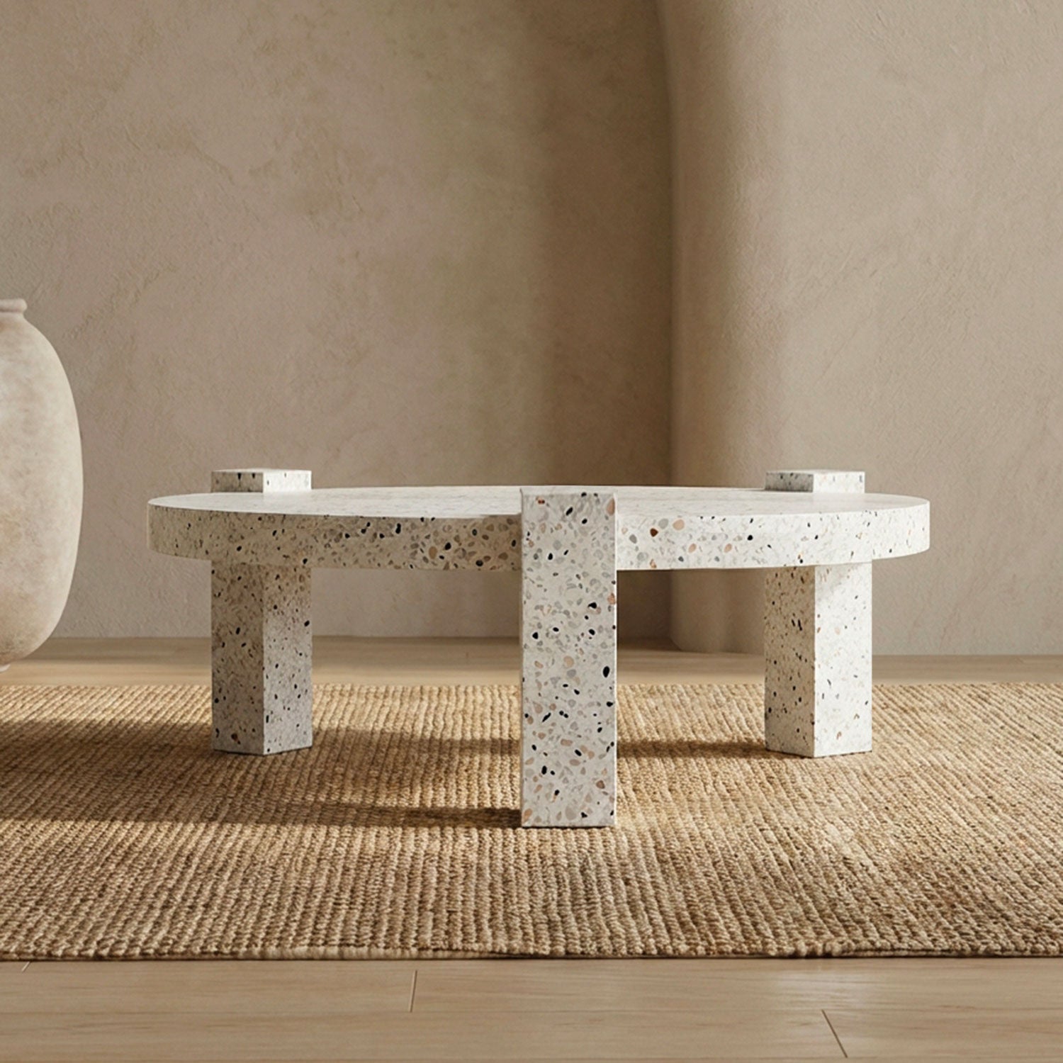 Table basse ronde moderne Titouan D84cm Effet Terrazzo