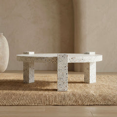 Table basse ronde moderne Titouan D84cm Effet Terrazzo