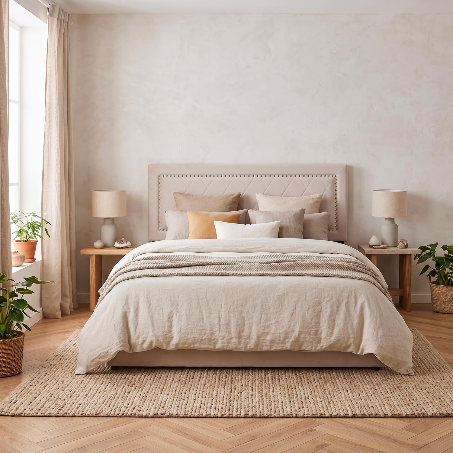 Lit coffre Sandiego avec sommier relevable 160x200cm et tête de lit cloutée Velours Taupe
