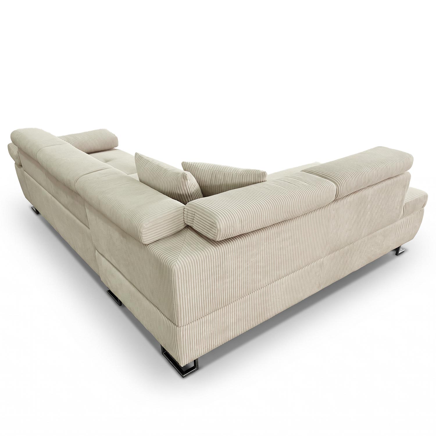 Canapé d'angle convertible Antoni avec têtières relevables angle à gauche Velours côtelé Beige
