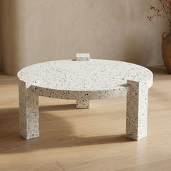 Table basse ronde moderne Titouan D84cm Effet Terrazzo