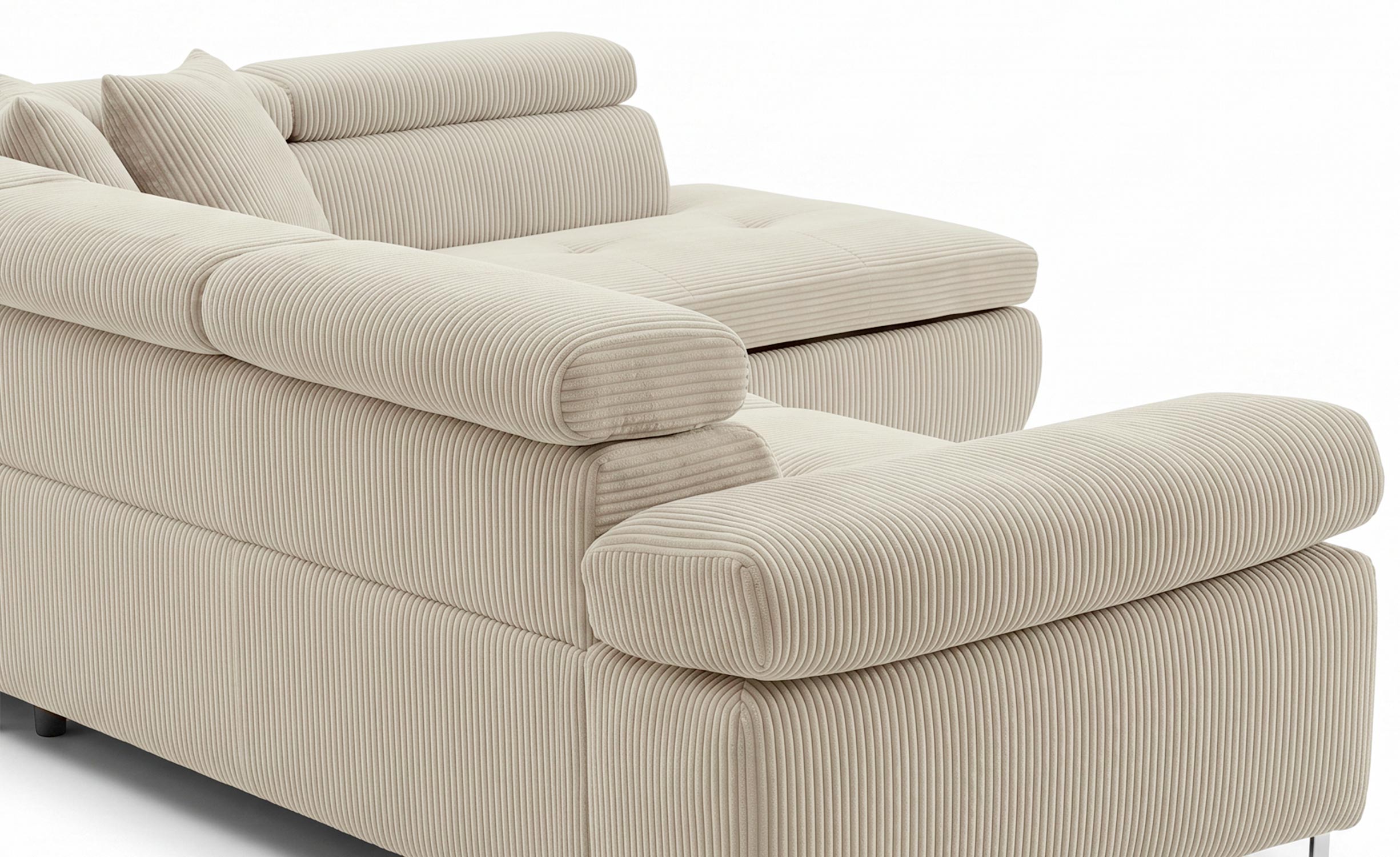 Canapé d'angle convertible Antoni avec têtières relevables angle à droite Velours côtelé Beige
