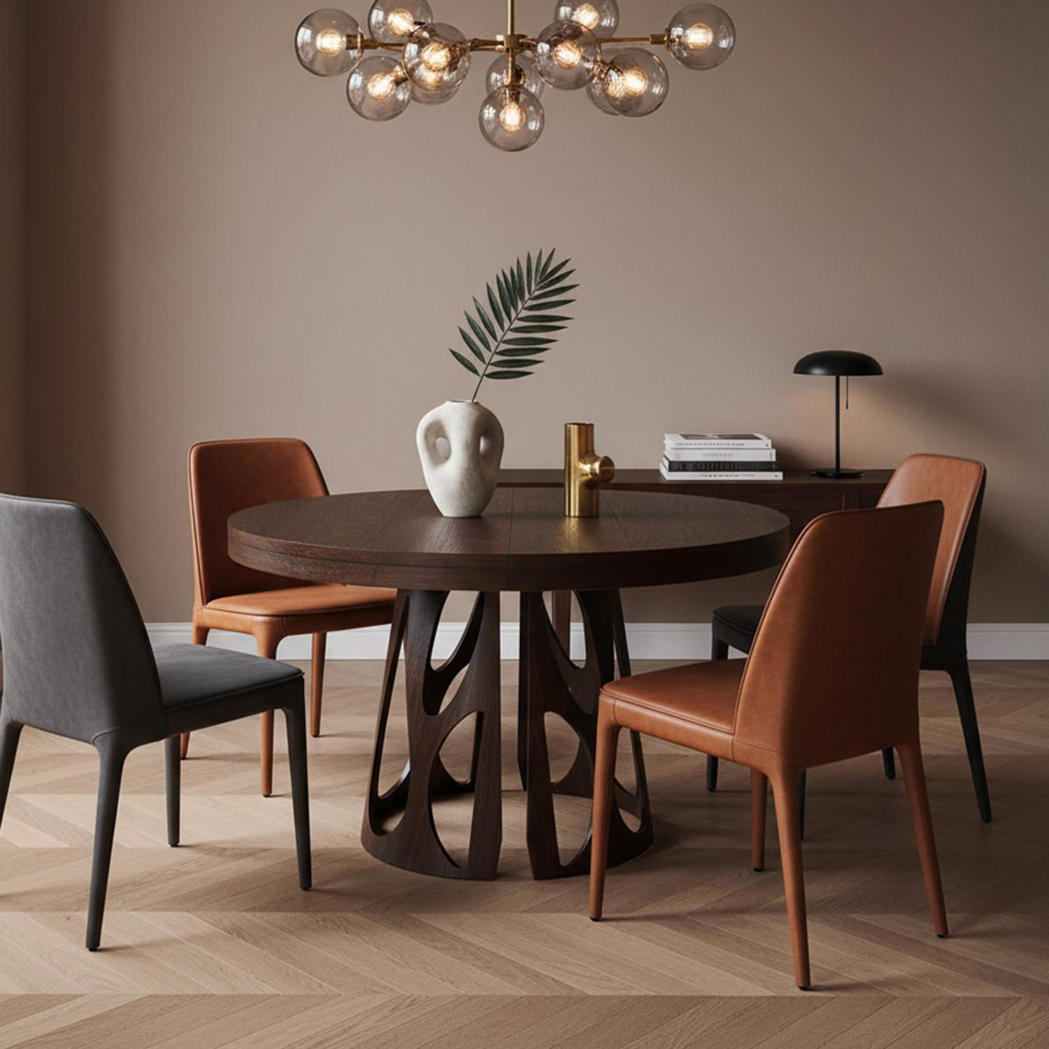 Table ronde extensible Lawina L110-260cm avec pieds design Bois Noyer