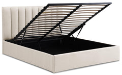 Cama arcón con somier elevable de tela beige 140x190cm