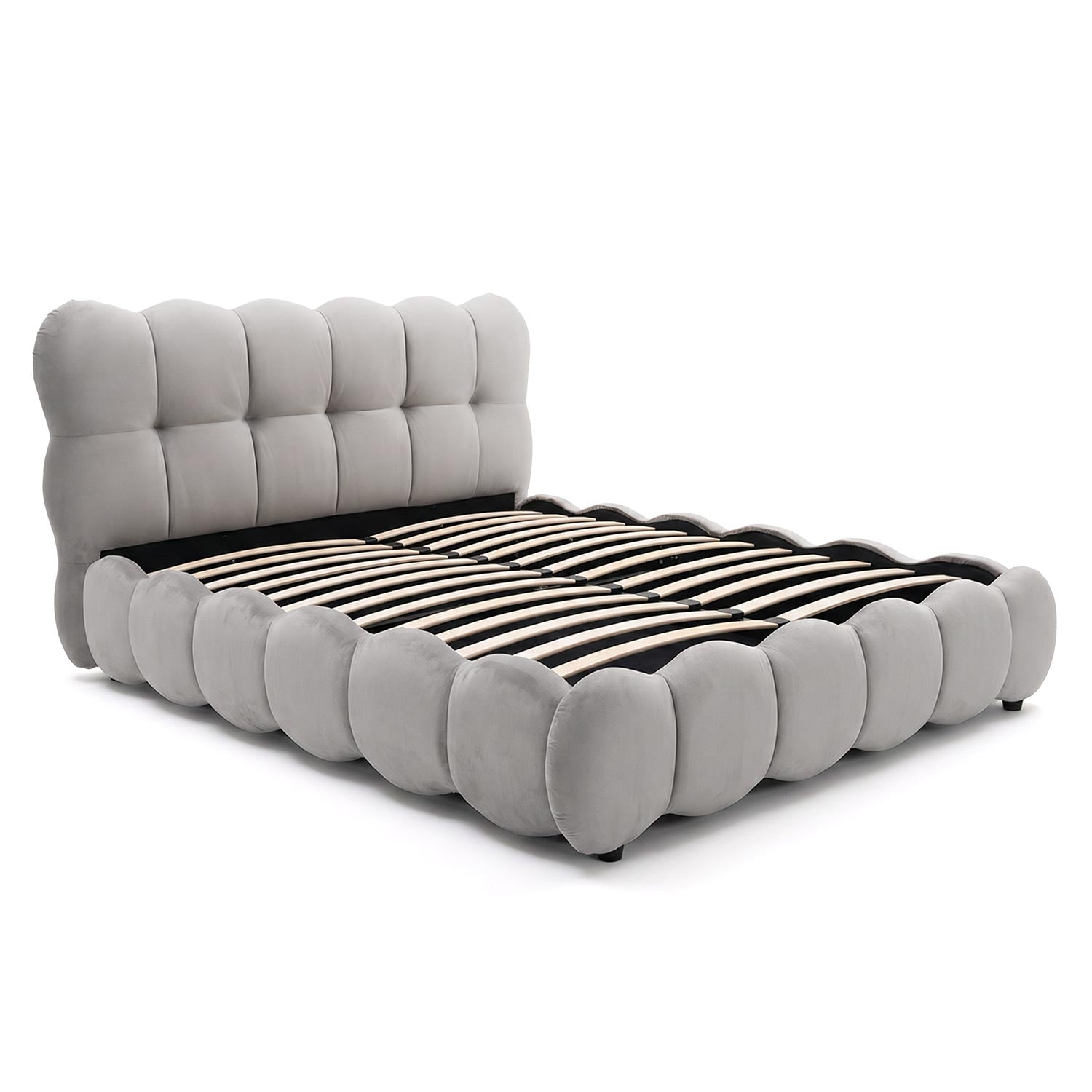 Pack Lit-coffre design boule Bilbola + Matelas Bedream 160x200cm Velours Gris