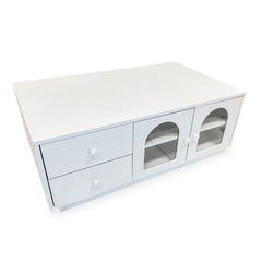 Mesa de centro Caria 60x100cm con puertas y cajones blanco texturizado