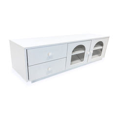 Mesa de centro Caria 60x100cm con puertas y cajones blanco texturizado