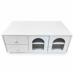 Mesa de centro Caria 60x100cm con puertas y cajones blanco texturizado