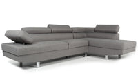 Canapé d'angle Annalo avec têtières relevables en tissu gris