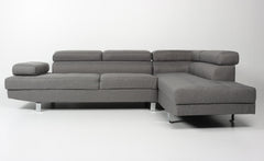 Canapé d'angle Annalo avec têtières relevables en tissu gris