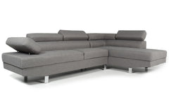 Canapé d'angle Annalo avec têtières relevables en tissu gris