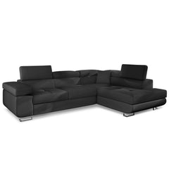 Sofá esquinero convertible Alixto con reposacabezas elevables de piel sintética negra