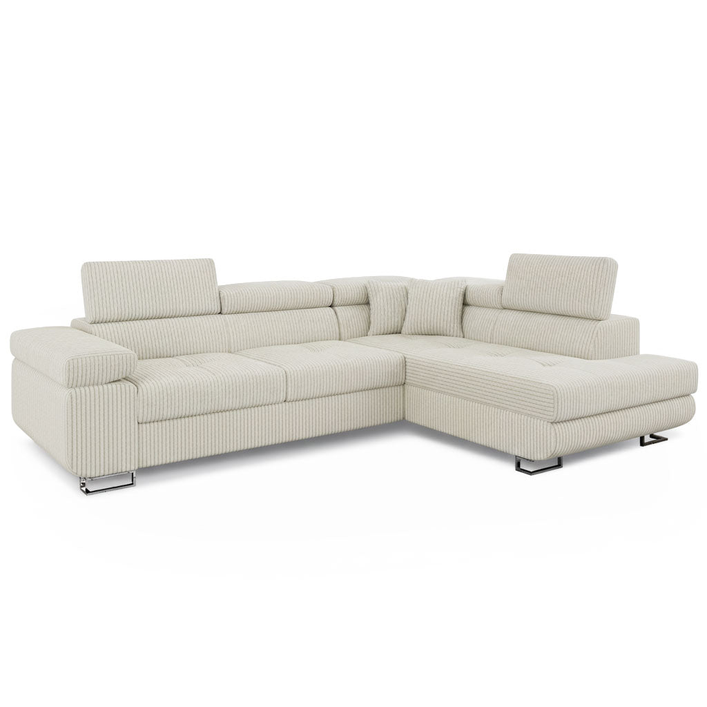 Canapé d'angle convertible Antoni avec têtières relevables angle à droite Velours côtelé Beige