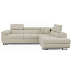 Canapé d'angle convertible Antoni avec têtières relevables angle à droite Velours côtelé Beige