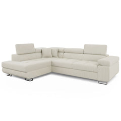 Canapé d'angle convertible Antoni avec têtières relevables angle à gauche Velours côtelé Beige