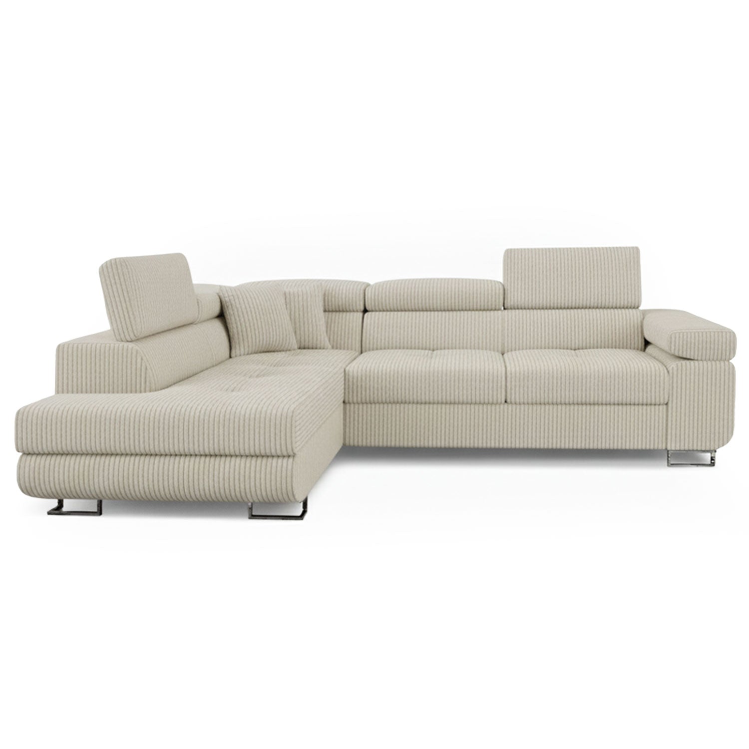 Canapé d'angle convertible Antoni avec têtières relevables angle à gauche Velours côtelé Beige