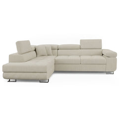Canapé d'angle convertible Antoni avec têtières relevables angle à gauche Velours côtelé Beige