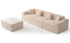 Canapé modulable en angle avec pouf Archiduc Tissu bouclette beige