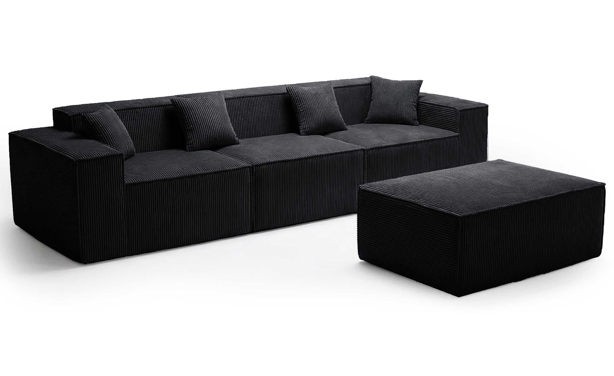 Canapé modulable en angle avec pouf Archiduc Velours Noir