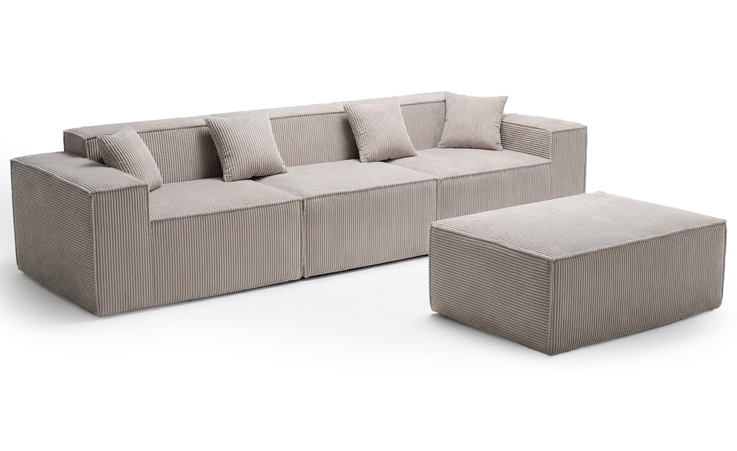Canapé modulable en angle avec pouf Archiduc Velours côtelé Taupe