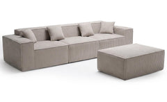 Canapé modulable en angle avec pouf Archiduc Velours côtelé Taupe