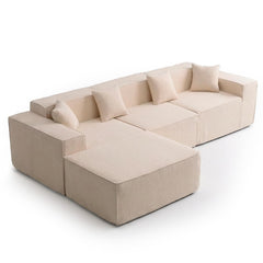 Canapé modulable en angle avec pouf Archiduc Tissu bouclette beige