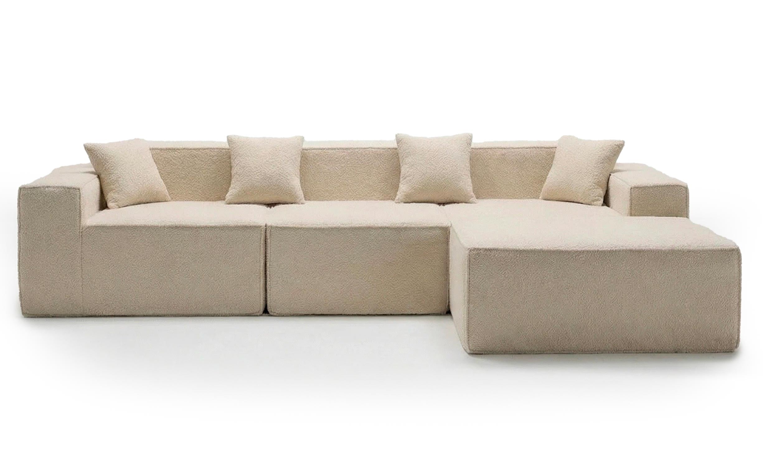 Canapé modulable en angle avec pouf Archiduc Tissu bouclette beige