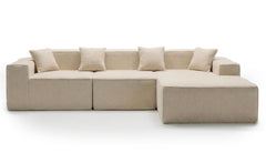 Canapé modulable en angle avec pouf Archiduc Tissu bouclette beige