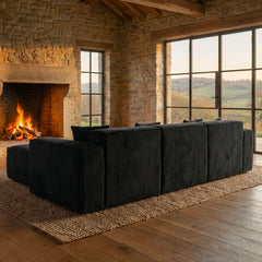 Canapé modulable en angle avec pouf Archiduc Velours Noir