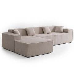 Canapé modulable en angle avec pouf Archiduc Velours côtelé Taupe