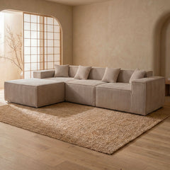 Canapé modulable en angle avec pouf Archiduc Velours côtelé Taupe