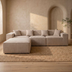 Canapé modulable en angle avec pouf Archiduc Velours côtelé Taupe