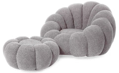 Sillón concha Basha de tela bouclé gris