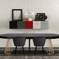 Mesa extensible Atlon redonda negra patas doradas