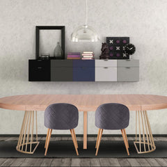Mesa redonda extensible Atlon roble claro patas oro