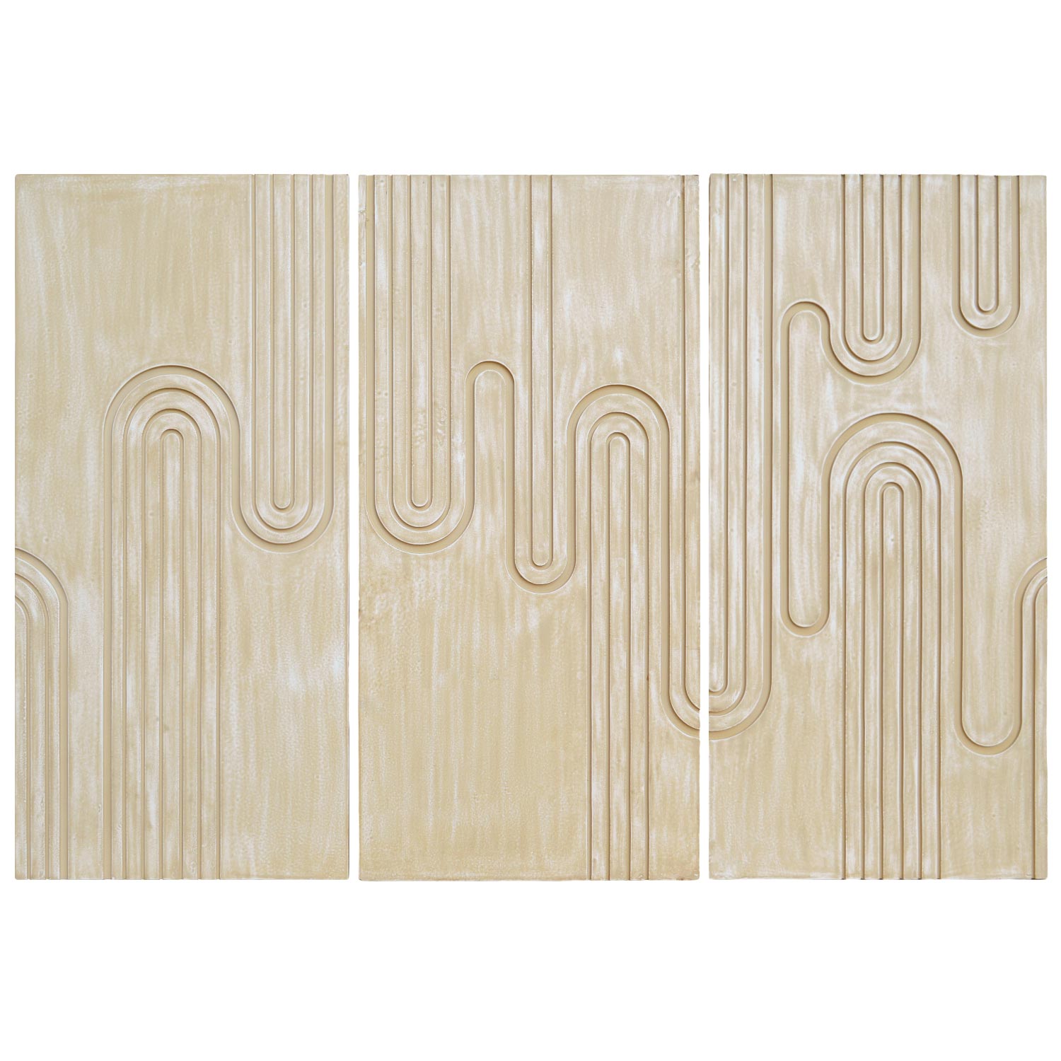 Tête de lit murale triptyque Aurore 160cm Bois sculpté Beige patiné