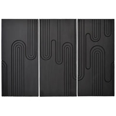 Tête de lit murale triptyque Aurore 160cm Bois sculpté Noir