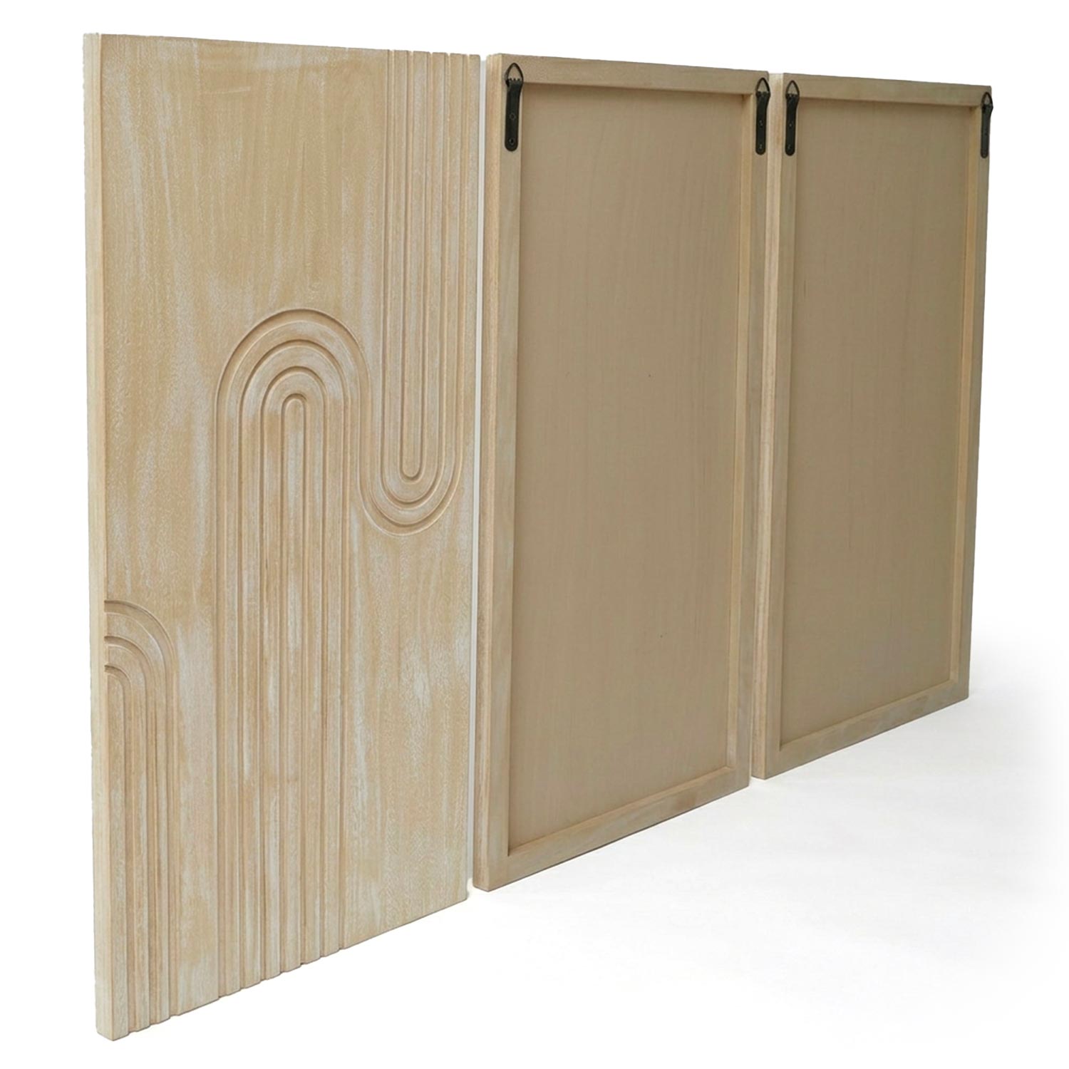 Tête de lit murale triptyque Aurore 160cm Bois sculpté Beige patiné