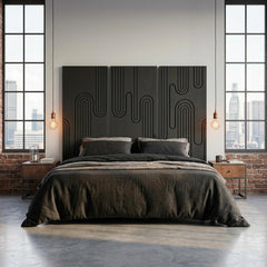Tête de lit murale triptyque Aurore 160cm Bois sculpté Noir