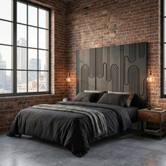 Tête de lit murale triptyque Aurore 160cm Bois sculpté Noir