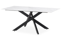 Mesa de comedor rectangular Brillya de metal negro y cerámica efecto mármol blanco