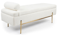 Banquette-coffre Belva moderne en tissu bouclette blanc L140cm