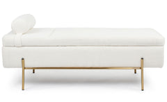Banquette-coffre Belva moderne en tissu bouclette blanc L140cm