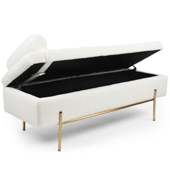 Banquette-coffre Belva moderne en tissu bouclette blanc L140cm