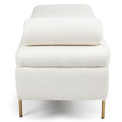Banquette-coffre Belva moderne en tissu bouclette blanc L140cm