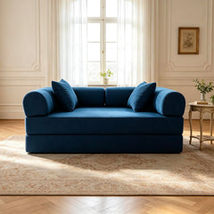 Canapé 2 places convertible et modulable Bergerac Tissu doux texturé Bleu