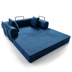 Canapé 2 places convertible et modulable Bergerac Tissu doux texturé Bleu