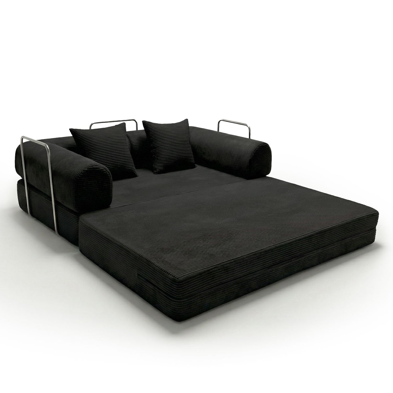 Canapé 2 places convertible et modulable Bergerac Velours côtelé Noir